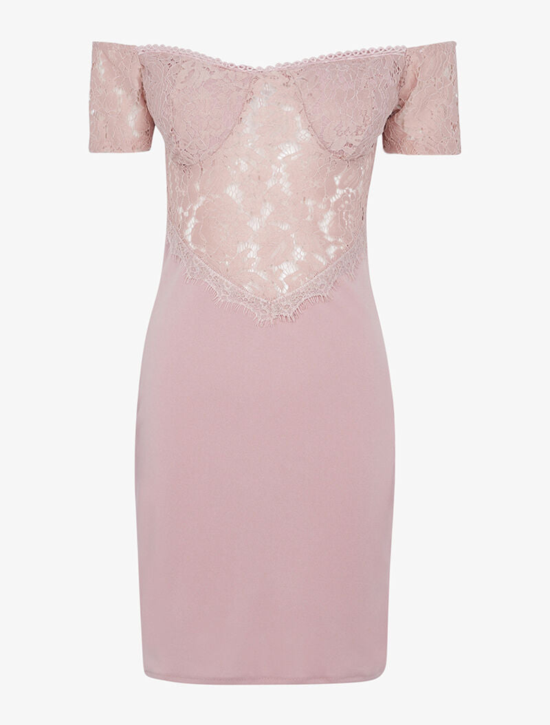 Robe en dentelle ajourée - vieux rose - 1