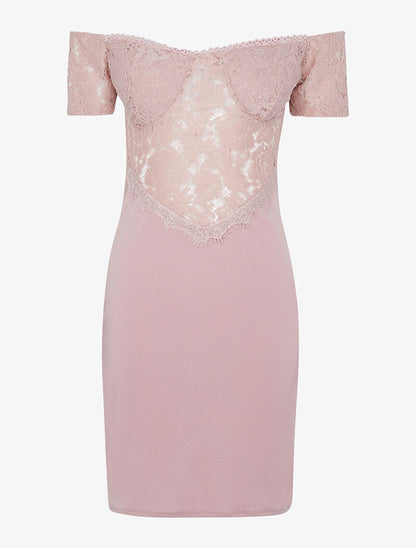 Robe en dentelle ajourée - vieux rose - 1