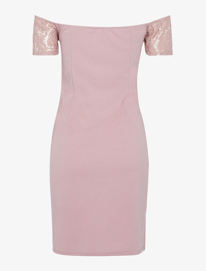 Robe en dentelle ajourée - vieux rose - 2