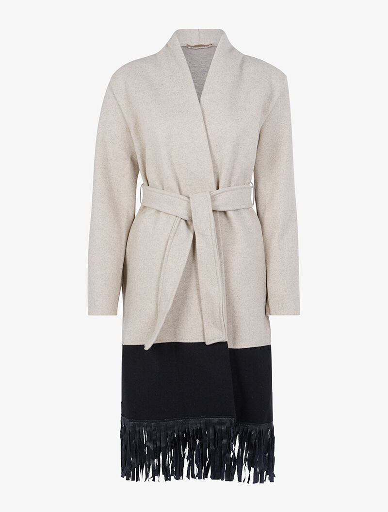 Manteau long à bords frangés - beige chiné - 3