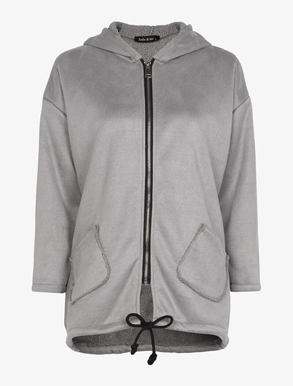 Manteau ample intérieur en maille bouclette - gris - 3