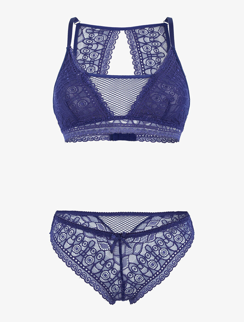 Ensemble brassière en dentelle graphique - bleu violet - 3