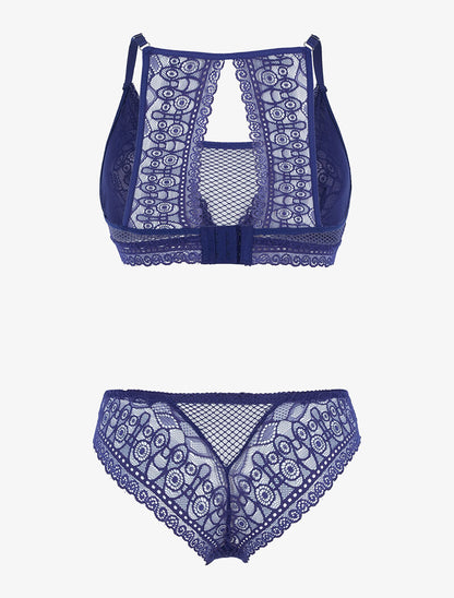 Ensemble brassière en dentelle graphique - bleu violet - 2