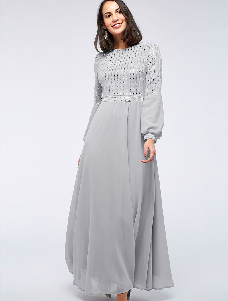 Robe longue ample buste à sequins - gris clair - 1