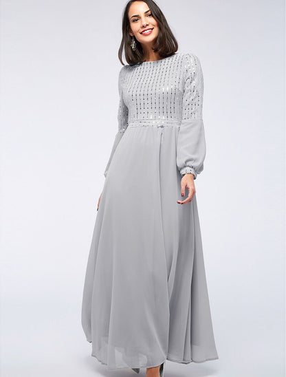 Robe longue ample buste à sequins - gris clair - 1