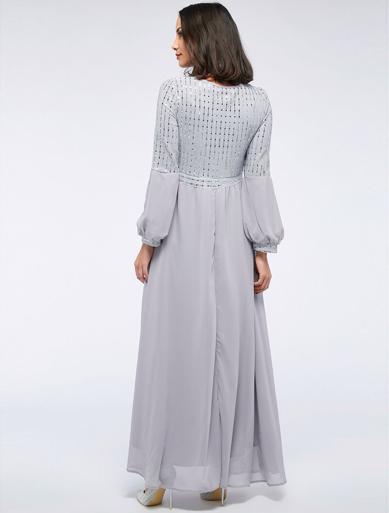 Robe longue ample buste à sequins - gris clair - 2