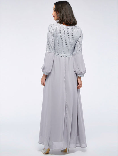 Robe longue ample buste à sequins - gris clair - 2