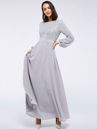 Robe longue ample buste à sequins - gris clair - 3