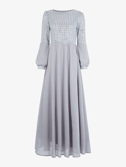 Robe longue ample buste à sequins - gris clair - 4