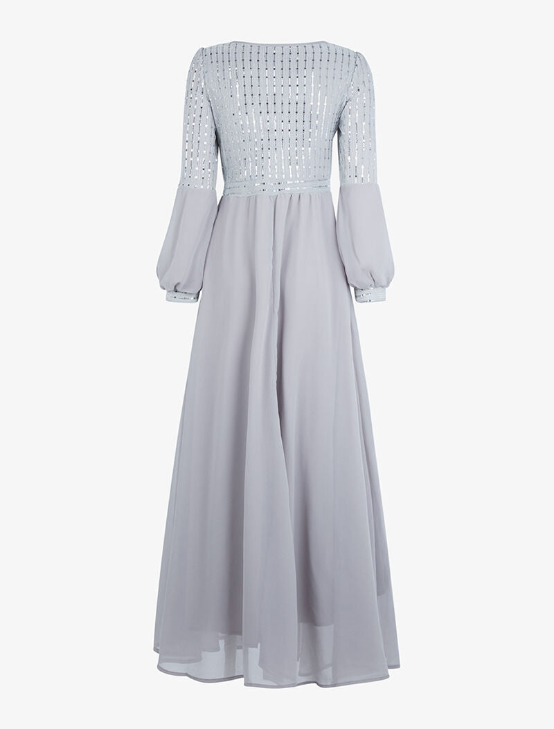 Robe longue ample buste à sequins - gris clair - 5