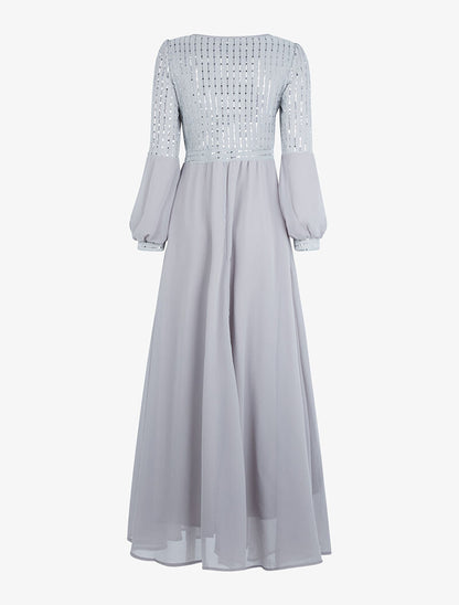 Robe longue ample buste à sequins - gris clair - 5