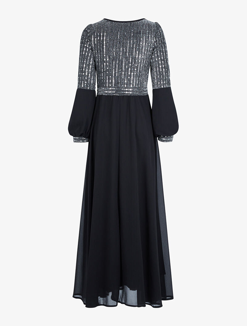Robe longue ample buste à sequins - noir - 2