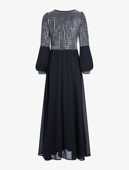 Robe longue ample buste à sequins - noir - 2