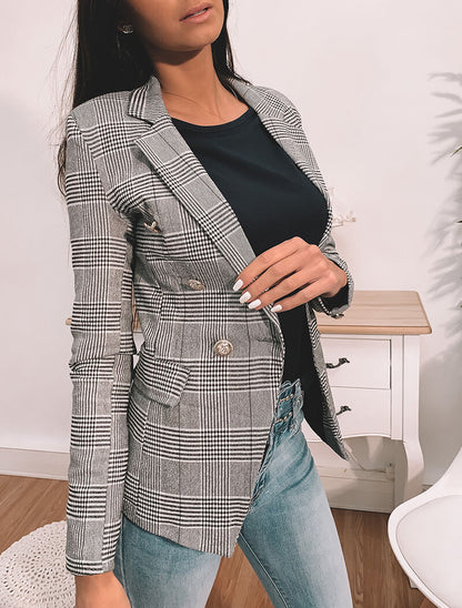 Blazer tartan coupe ajustée - Noir - 1