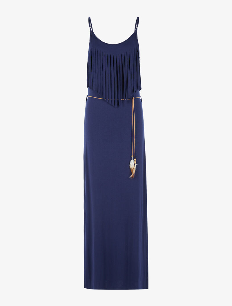 Robe à décolleté frangé - marine - 3
