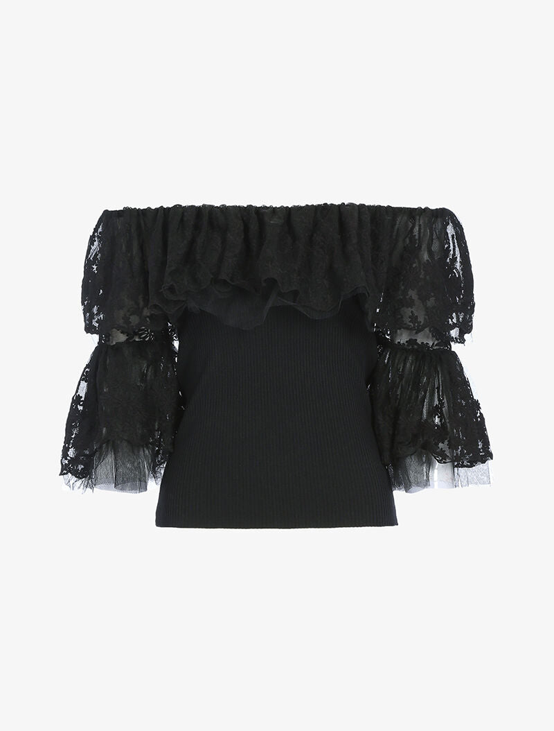 Crop top à volants - noir - 1