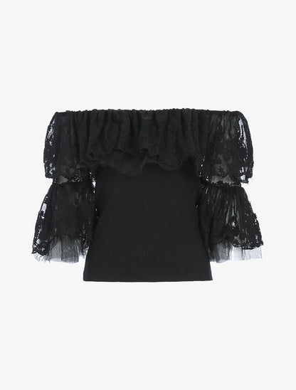 Crop top à volants - noir - 1