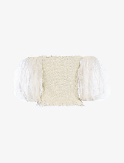 Crop top à manches bouffantes volantées - beige - 4