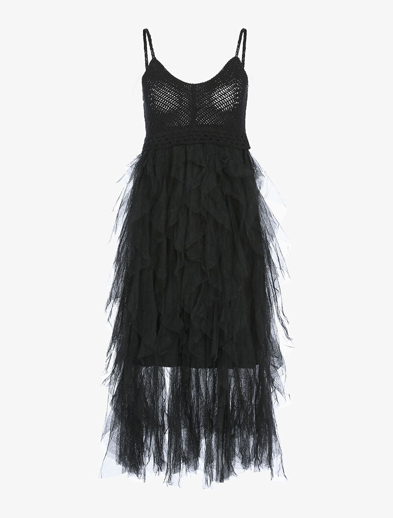 Robe en tulle volantée et crochet - noir - 3