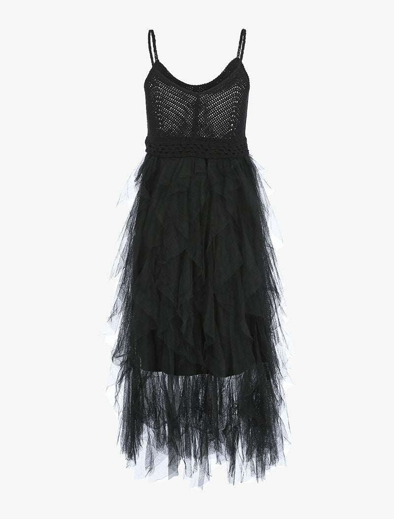 Robe en tulle volantée et crochet - noir - 2