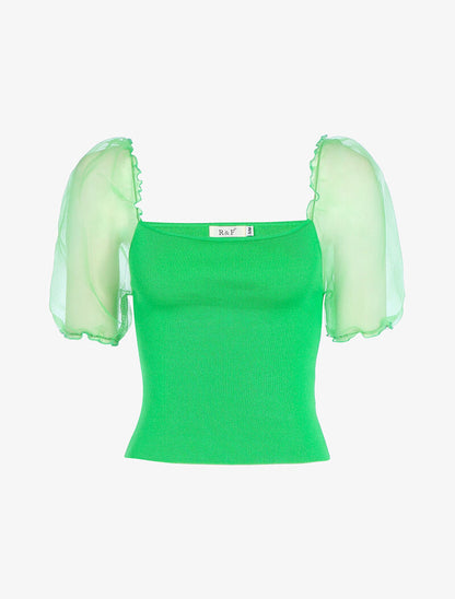 Crop top à manches courtes bouffantes - vert - 3