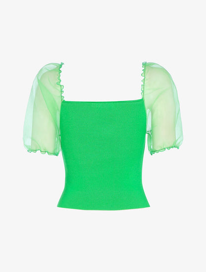 Crop top à manches courtes bouffantes - vert - 2