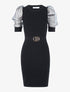 Robe à manches gigot ajourées en tulle - noir - 1