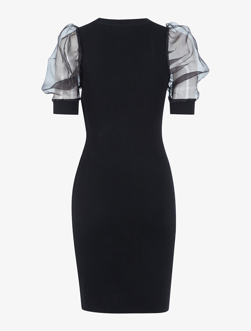 Robe à manches gigot ajourées en tulle - noir - 2