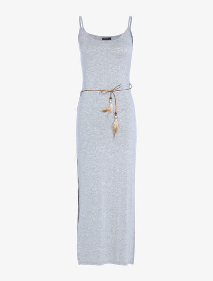 Robe longue à côtés fendus - gris chiné - 1