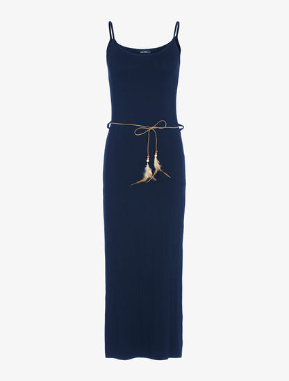 Robe longue à côtés fendus - marine - 3