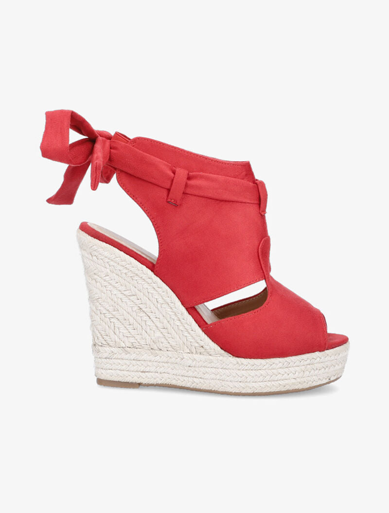 Sandales compensées à cheville nouée - rouge - 1