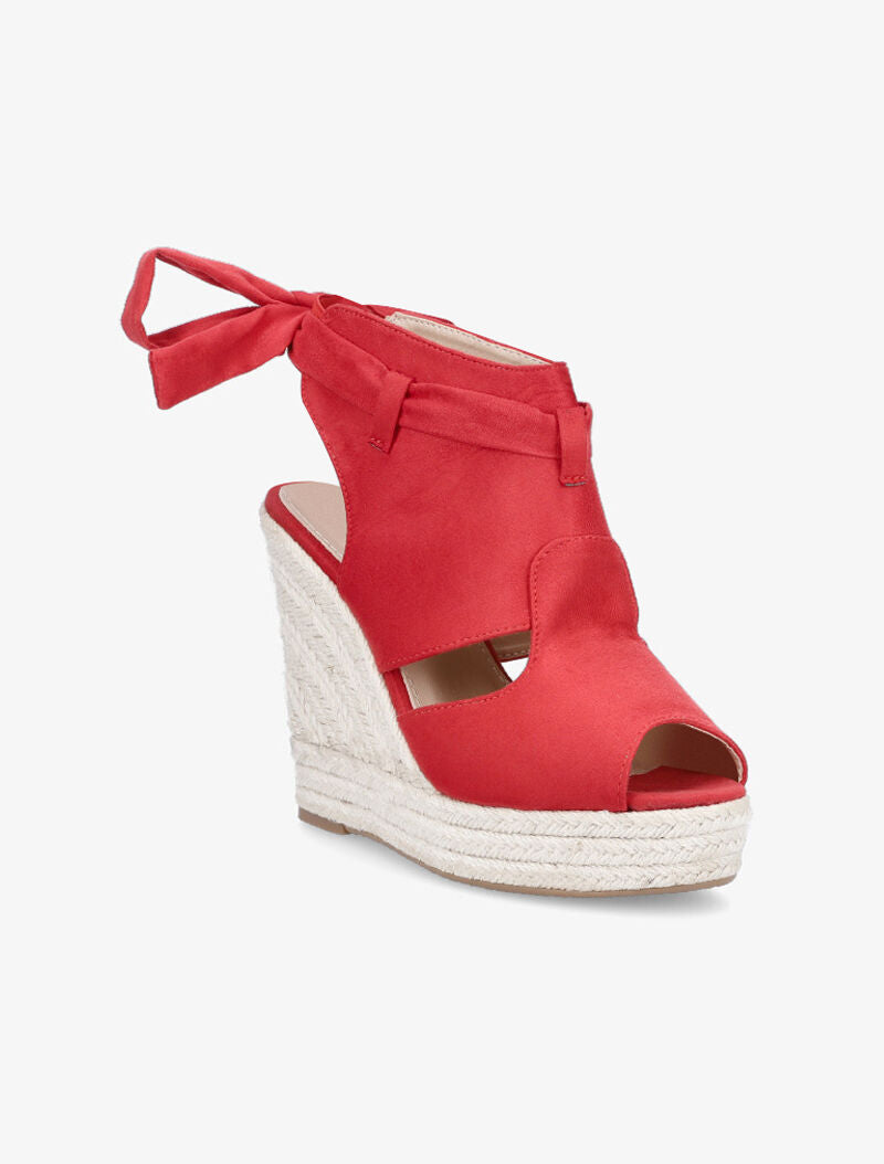 Sandales compensées à cheville nouée - rouge - 2