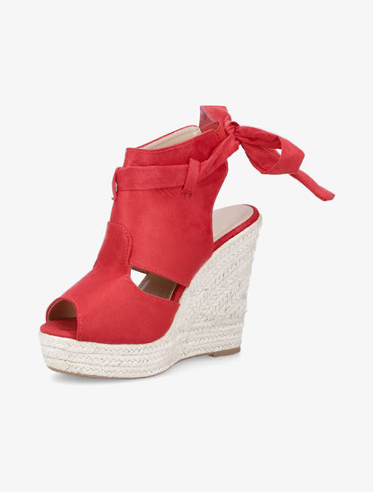 Sandales compensées à cheville nouée - rouge - 3