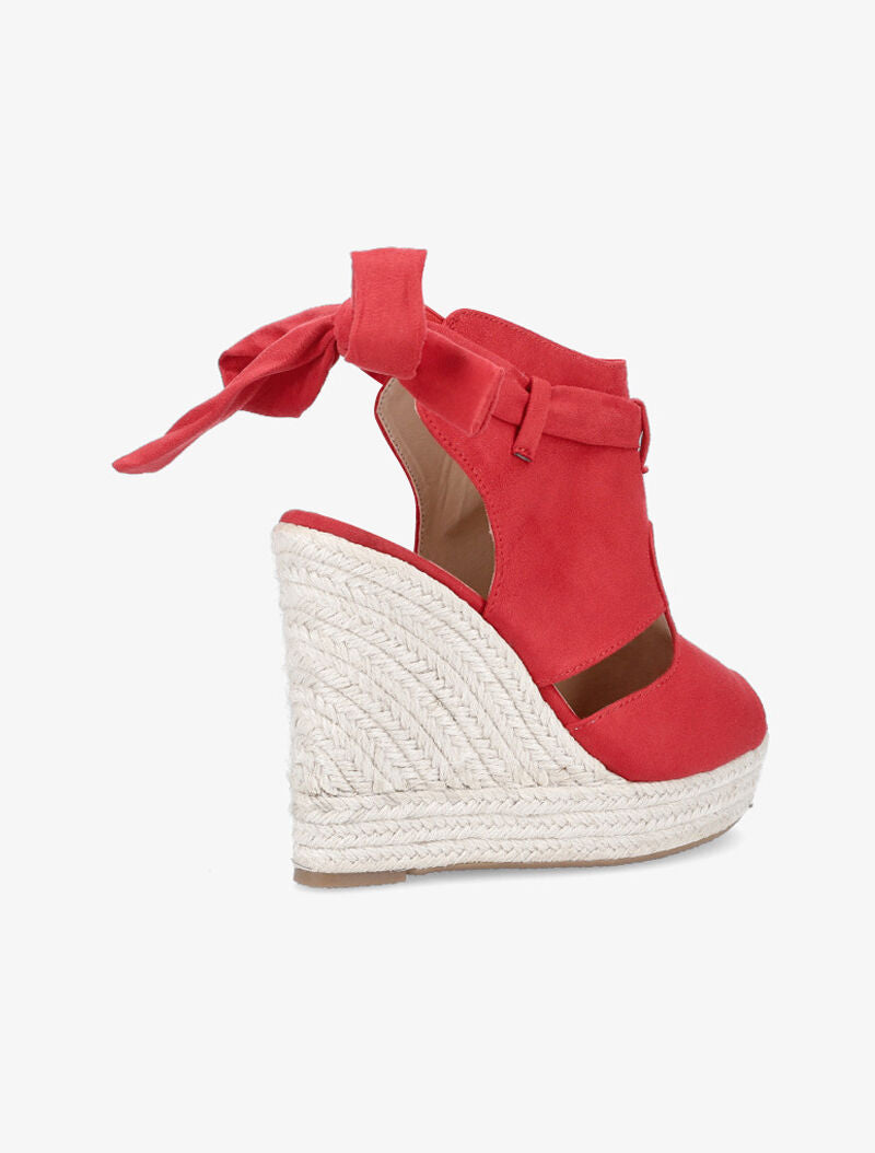 Sandales compensées à cheville nouée - rouge - 4