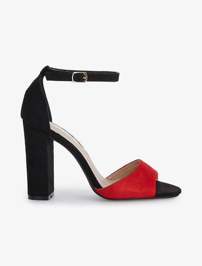 Sandales en suédine talon arrondi - rouge/noir - 1