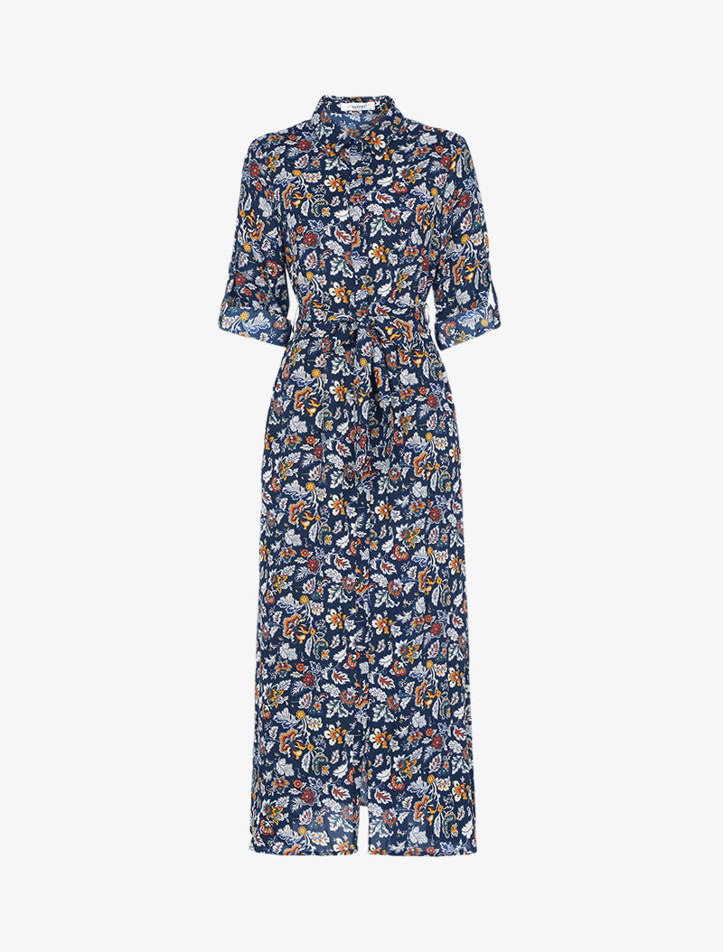 Robe longue à imprimé fleurs - marine - 1