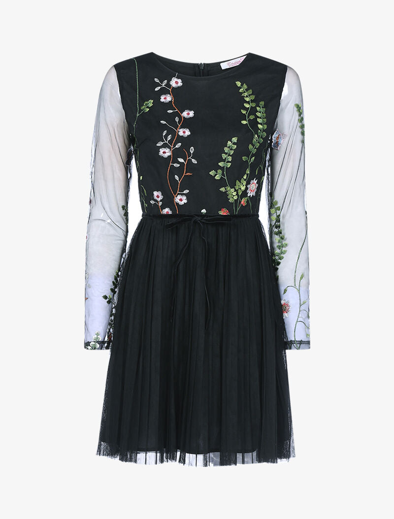 Robe en tulle brodée - noir - 1