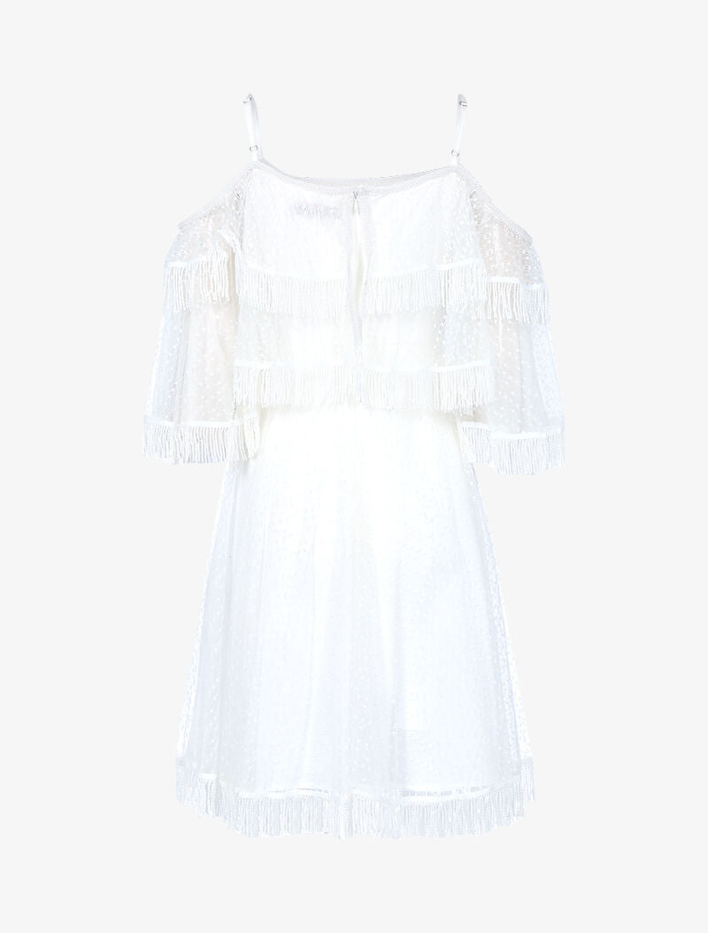 Robe en tulle à bords frangés - ecru - 2