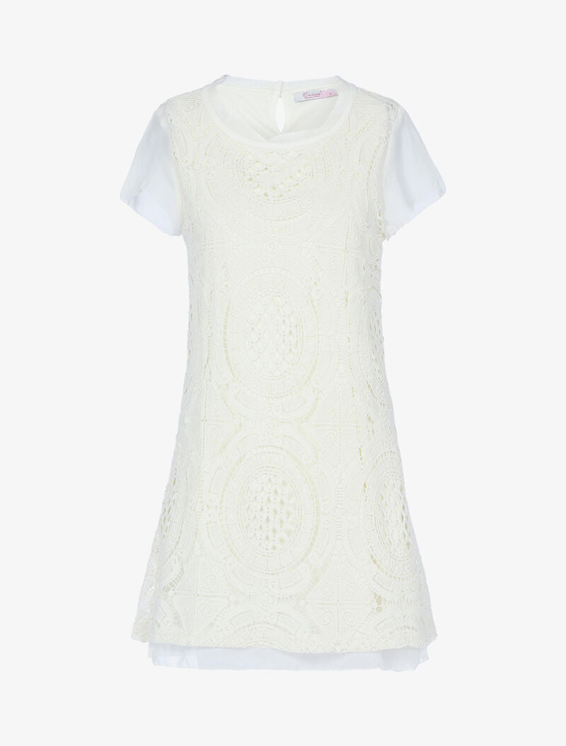 Robe brodée à bords effet crêpe - beige - 1