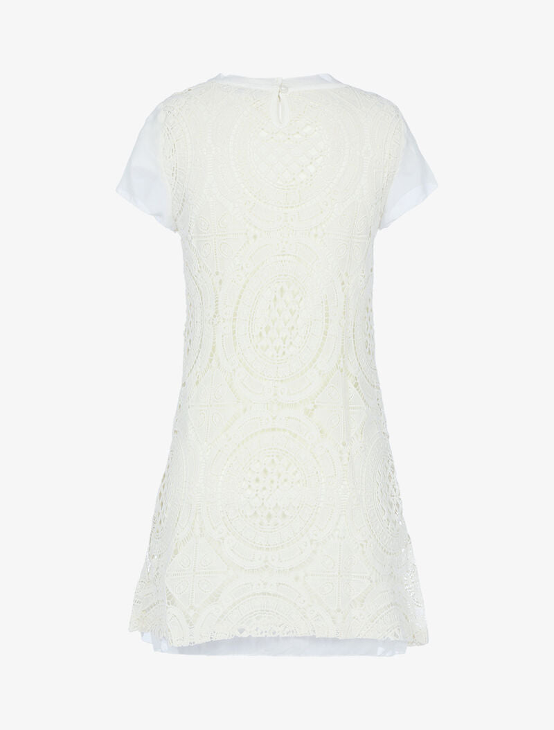 Robe brodée à bords effet crêpe - beige - 2