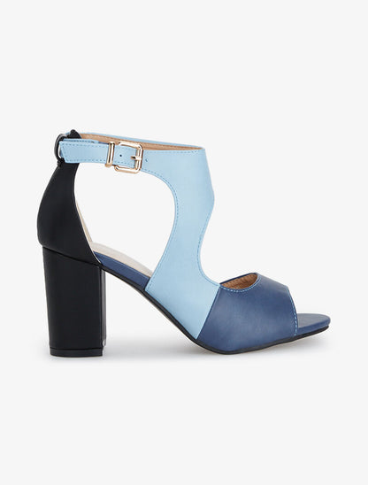 Sandales simili tricolore - marine/bleu/noir - 1