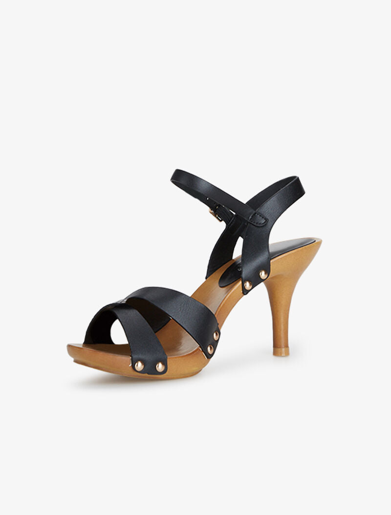 Sandales à ganse imprimé et petits clous - noir - 3