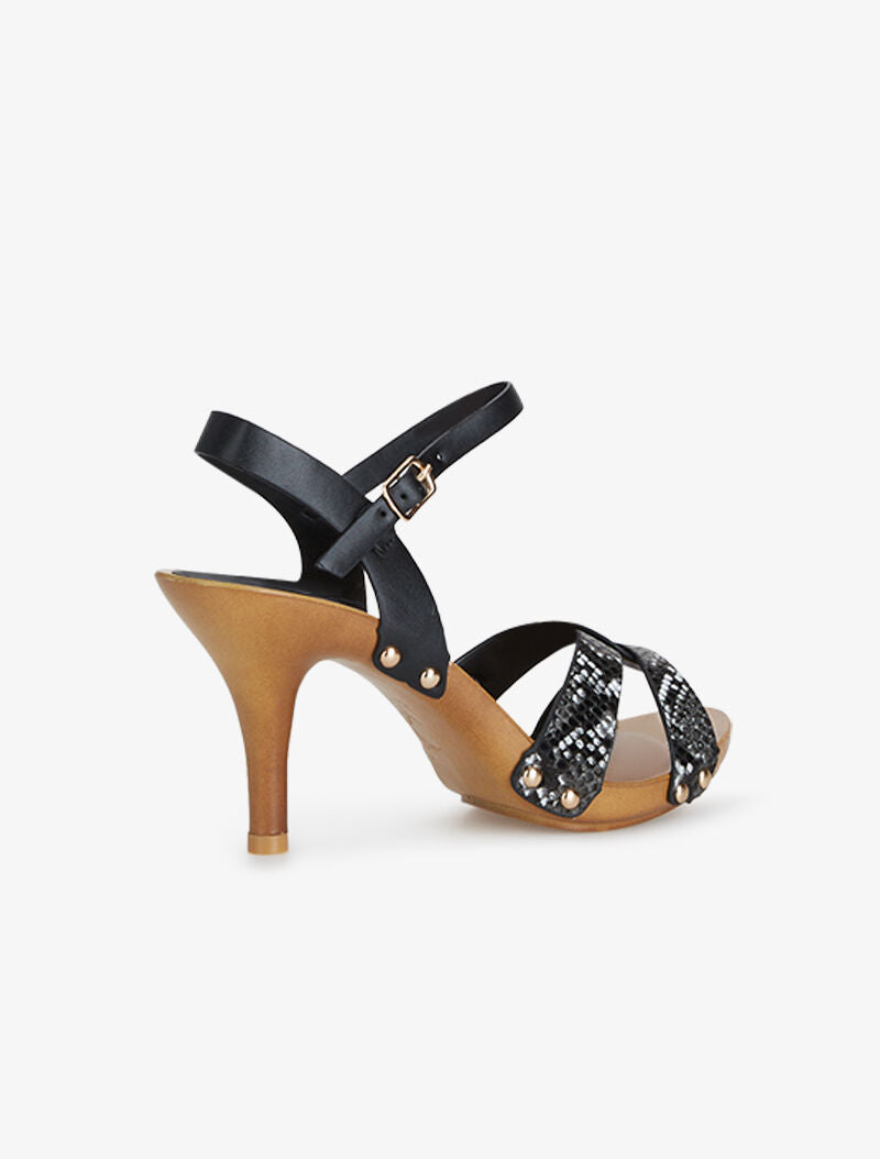Sandales à ganse imprimé et petits clous - noir - 4