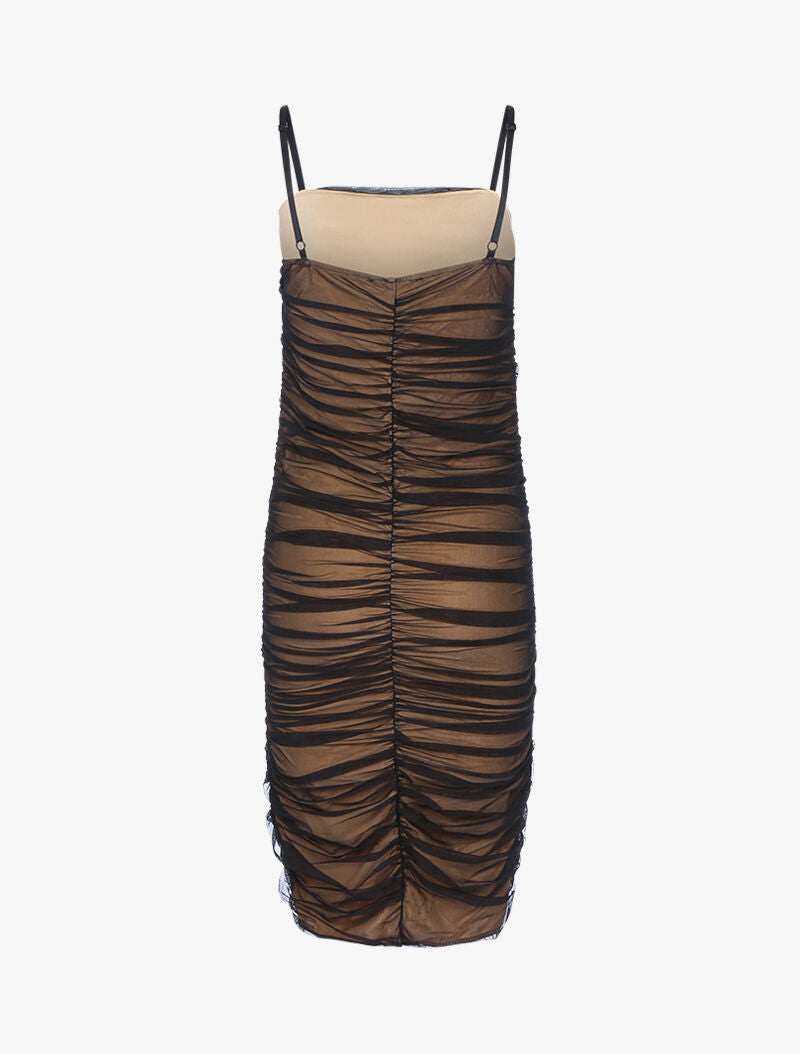 Robe fourreau en tulle plissée - camel/noir - 2