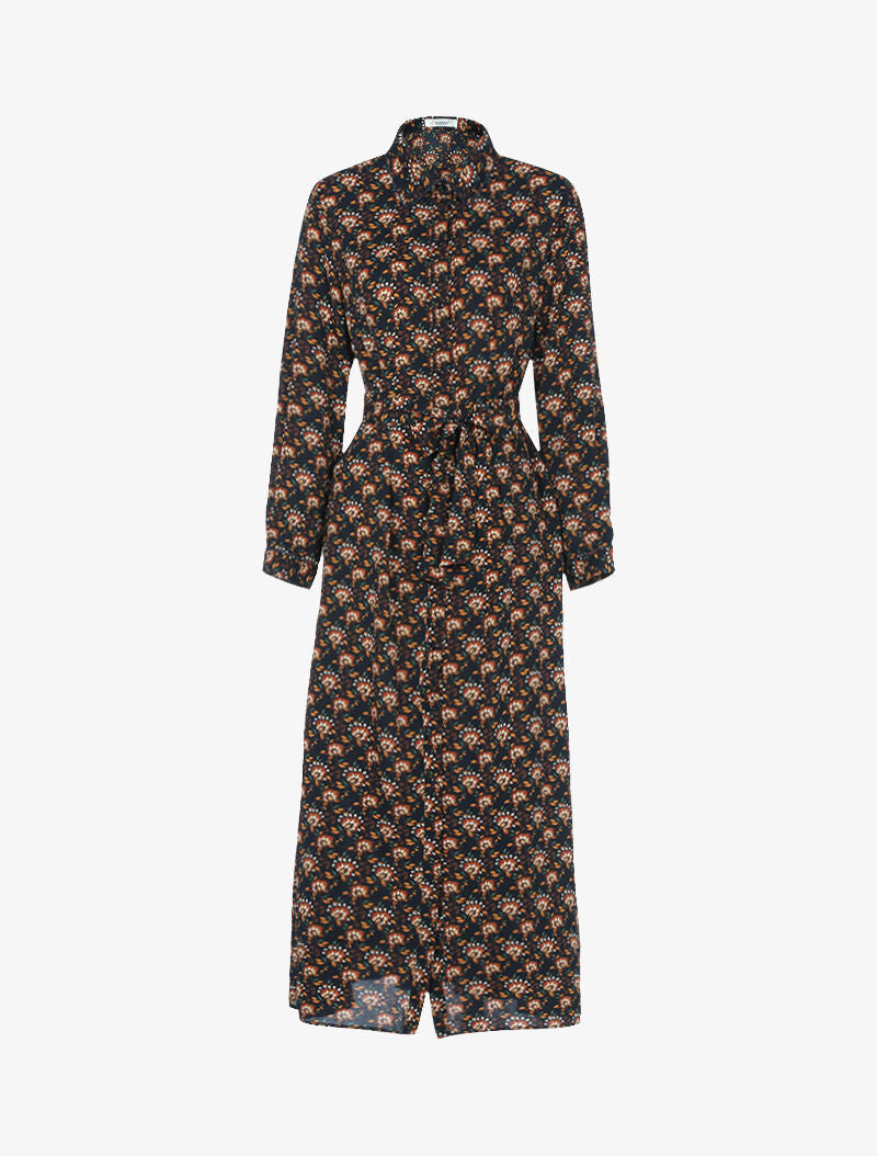 Robe à imprimé fleurs stylisées et feuillages - marine - 3