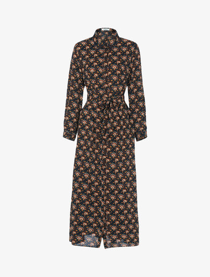 Robe à imprimé fleurs stylisées et feuillages - marine - 3