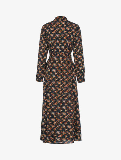 Robe à imprimé fleurs stylisées et feuillages - marine - 2