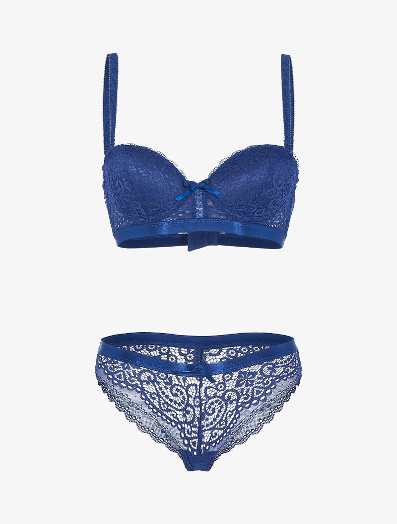 Ensemble en dentelle festonnée - bleu électrique - 3