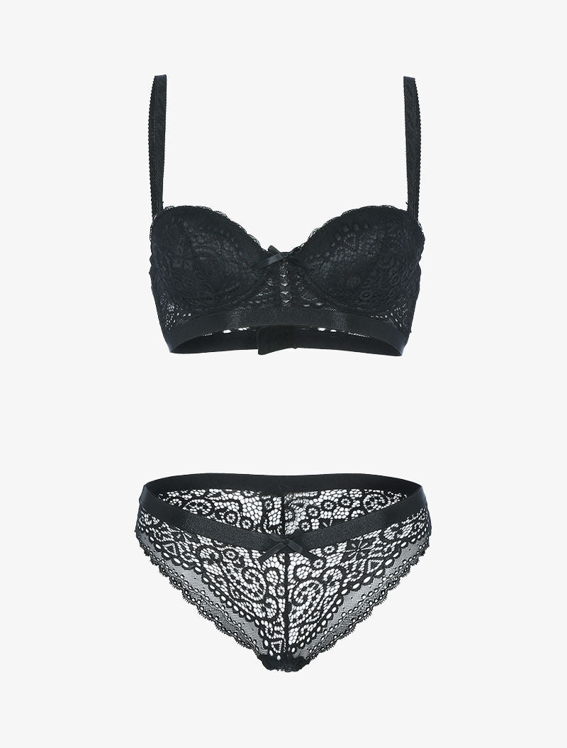 Ensemble en dentelle festonnée - noir - 1