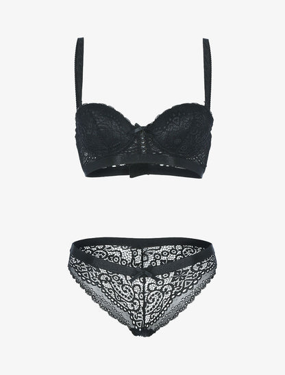 Ensemble en dentelle festonnée - noir - 1